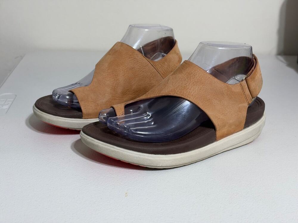 FitFlop Microwobbleboard Womens Size 6 Tan Slingback Toe Loop Sandals Leather